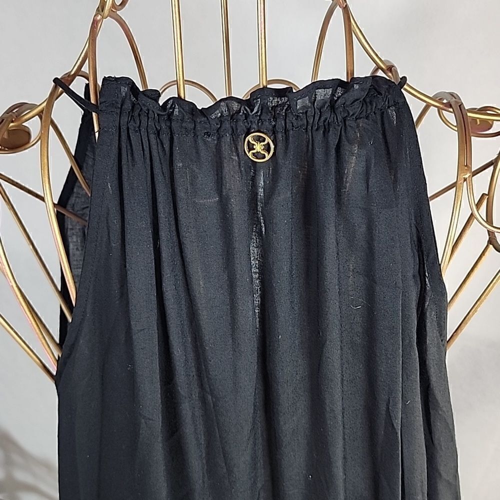 Beachy Lux Vix Paula Hermanny Beaded Black Gathered Halter Style Chic Cover~up